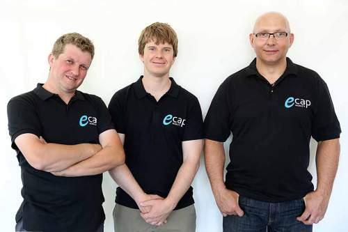 Die Macher von ecap-Mobility: Dennis Murschel (Teilhaber), Julian Kott (Geschäftsführer), Heiko Fleck (Teilhaber). 